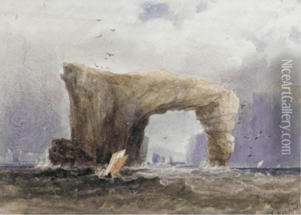 Arched Rock, Fannet, County Donegal Oil Painting - Andrew Nicholl