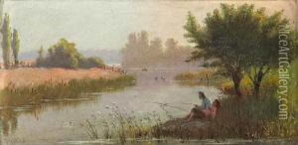 Boys Fishing On A Summer Day Oil Painting - James Taylor Harwood