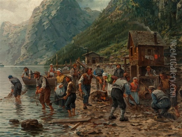 At The Hardangerfjord Oil Painting - Leonhard Paulus