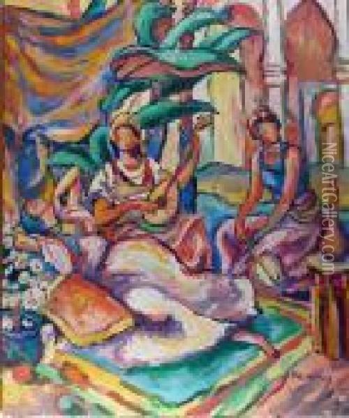 Femme Orientale Dans Un Riad, La Detente Au Jardin Oil Painting - Pat Wilson