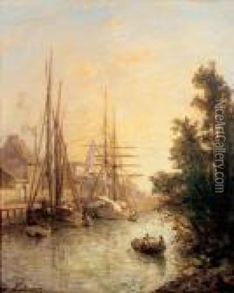 Bateaux Dans Le Canal Oil Painting - Johan Barthold Jongkind