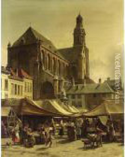 Market Day In Antwerp Oil Painting - Jacques Carabain