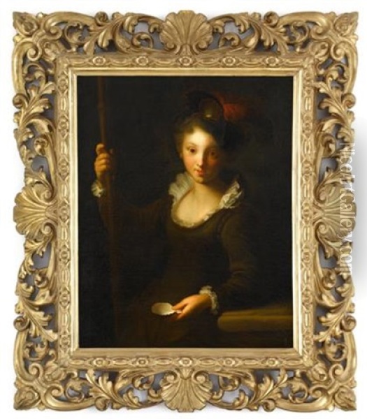 Portrait Of A Girl, Three-quarter Length, Dressed As A Pilgrim Oil Painting - Alexis Grimou