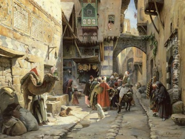 A Street Scene, Damascus Oil Painting - Gustav Bauernfeind