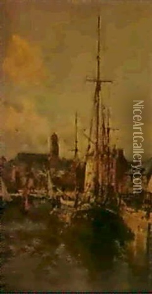 Le Port D'honfleur Oil Painting - Edmond Marie Petitjean