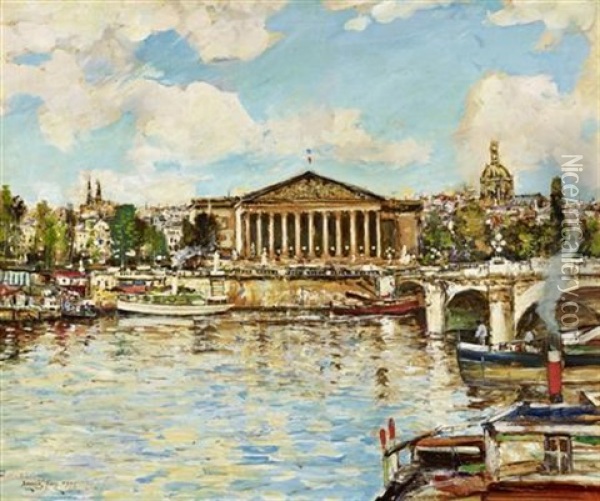 National Assembly, Paris From The Seine Oil Painting - James Kay