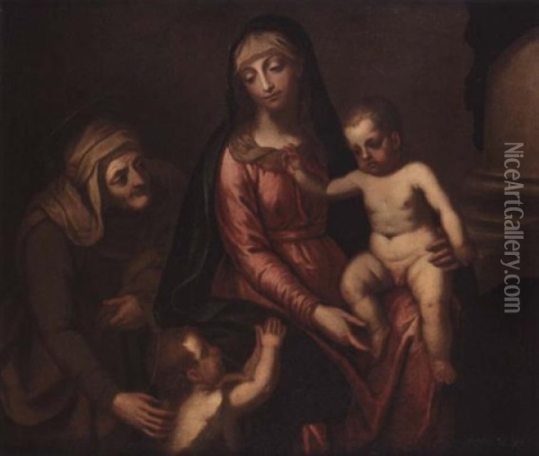 The Madonna And Child With Saint John The Baptist And Anne Oil Painting - Alessandro Maganza