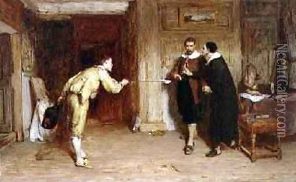 The Challenge A Puritans Struggle between Honour and Conscience 1864 Oil Painting - Sir William Quiller-Orchardson