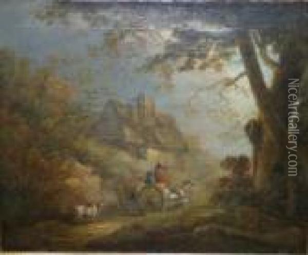 Horse And Cart With Cottage In Background Oil Painting - George Morland