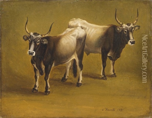 Zwei Kuhe (study) Oil Painting - Jacob Philipp Hackert