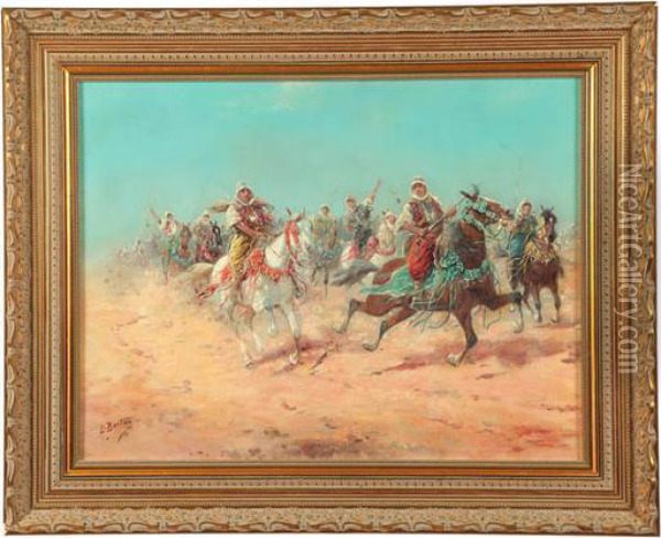 Arab Horsemen Oil Painting - Louis Berton