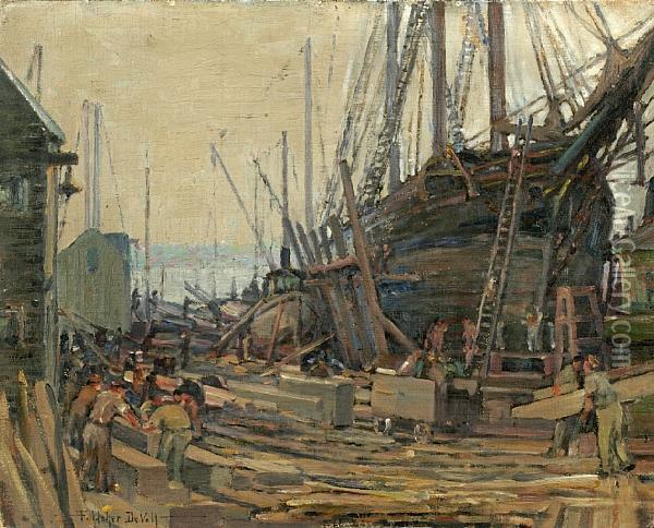 Ship In Dry Dock Oil Painting - Frederick Usher Devoll