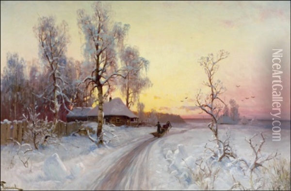 Hevosreki Talvimaisemassa - Slade I Vinterlandskap Oil Painting - Semyon Sergeievich Platonov