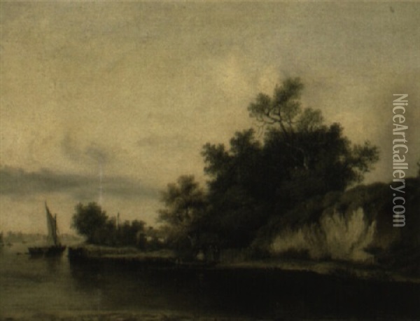 Anglers On A River Estuary Oil Painting - Patrick Nasmyth