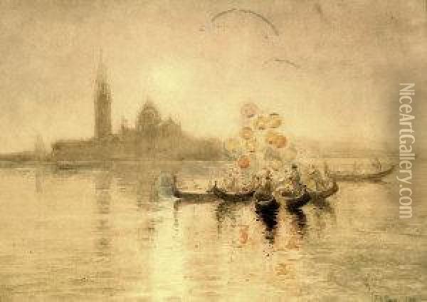 Balloons And Gondolas, Venice Oil Painting - Fred W. Goolden