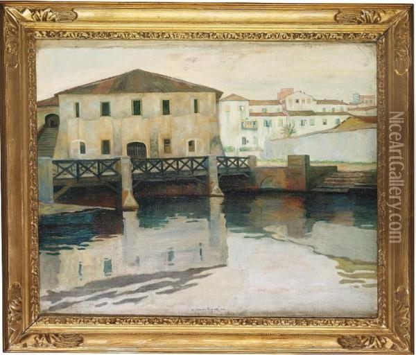 Broen Over Kanalen I Terracina Oil Painting - Johan Gudmann Rohde