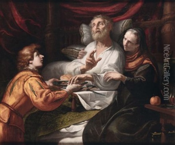 Esau E Giacobbe Oil Painting - Giovanni Andrea Ansaldo