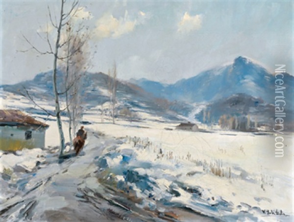 Winterlandschaft, Ruckseitig Signiert Oil Painting - Vicente Sole Jorba