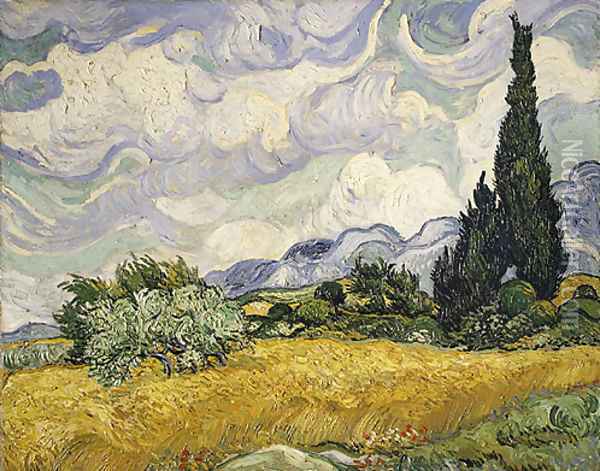 Wheat Field with Cypresses 1889 Oil Painting - Vincent Van Gogh