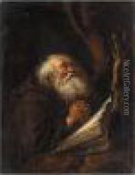 A Monk At Prayer, Possibly St. Jerome Oil Painting - Gerrit Dou