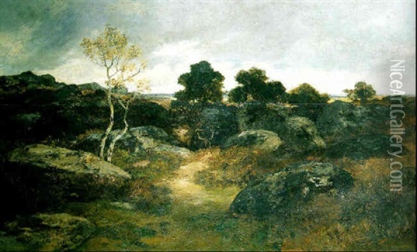 Landscape In The Foret De Fontainebleau Oil Painting - Amedee Elie Servin
