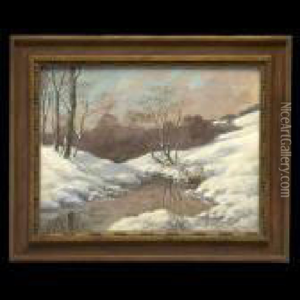 Winter Landscape With Reflective Lake Oil Painting - Iulii Iul'evich (Julius) Klever