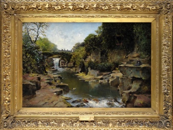 Waterfall Jesmond Dene Oil Painting - John Wallace