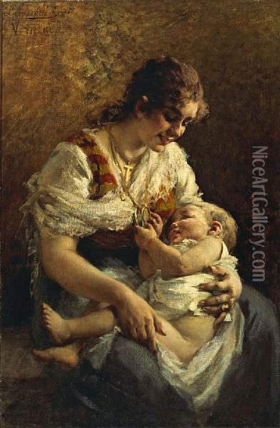 Motherly Love Oil Painting - Egisto Lancerotto