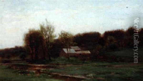 Farm By A River Oil Painting - Arthur Parton