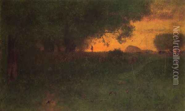 Sunset Landscape Oil Painting - George Inness