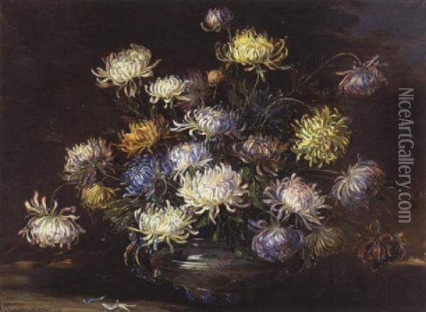 Chrysanthemenstraus In Einer Fayenceschale Oil Painting - Georg Fischer-Elpons
