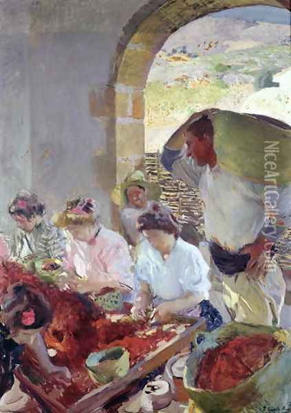 Preparing the Dry Grapes, 1890 Oil Painting - Joaquin Sorolla Y Bastida