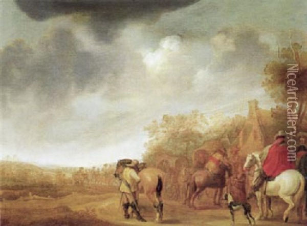 Rastende Reiter Vor Einem Wirtshaus Oil Painting - Pieter de Neyn