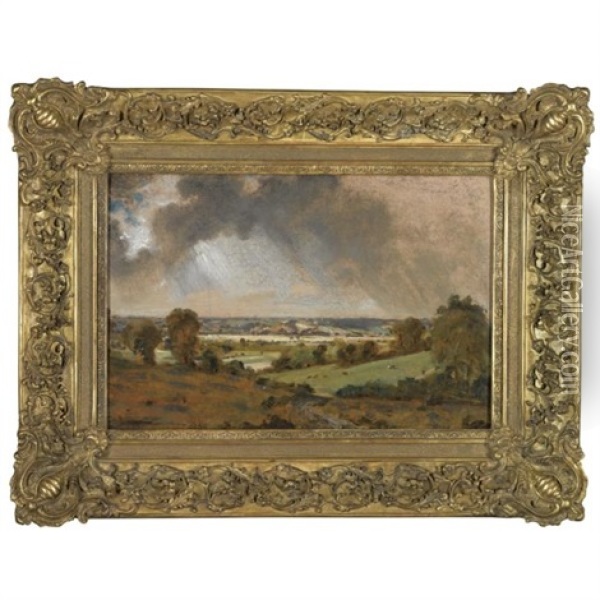 Dedham Vale: View Of Langham Church From The Fields Just East Of Vale Farm, East Bergholt Oil Painting - John Constable