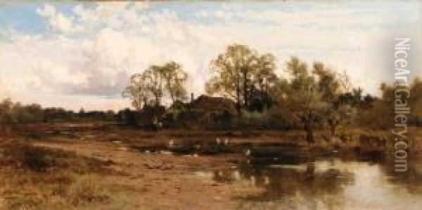 Farmhouse By The Lake Oil Painting - John Horace Hooper