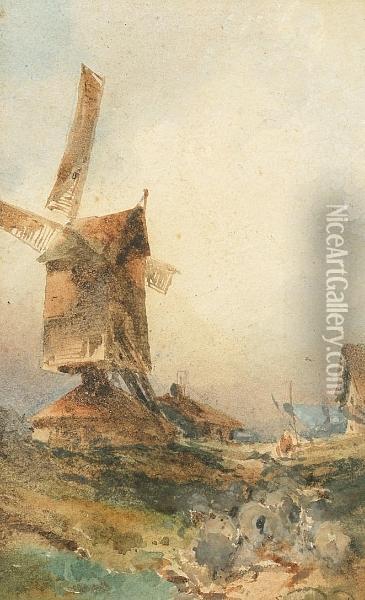 Windmill Oil Painting - David I Cox
