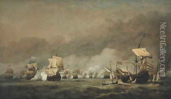 The Four Days Battle, The Hollandia Disabled, 1st4th June 1666 Oil Painting - Willem van de Velde the Younger