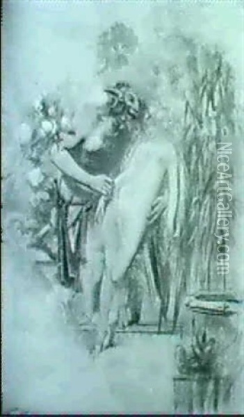 Nymphe Mit Faun Oil Painting - Gaston Bussiere