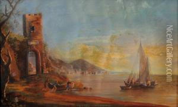Marina Con Barche Di Pescatori Oil Painting - Edward M. Richardson