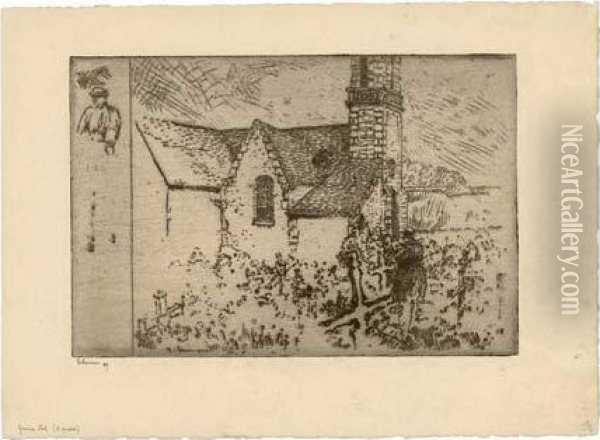 L'eglise De Nizon (pres Pont-aven) / The Church At Nizon (near Pont-aven). 1909 Oil Painting - Jean Emile Laboureur