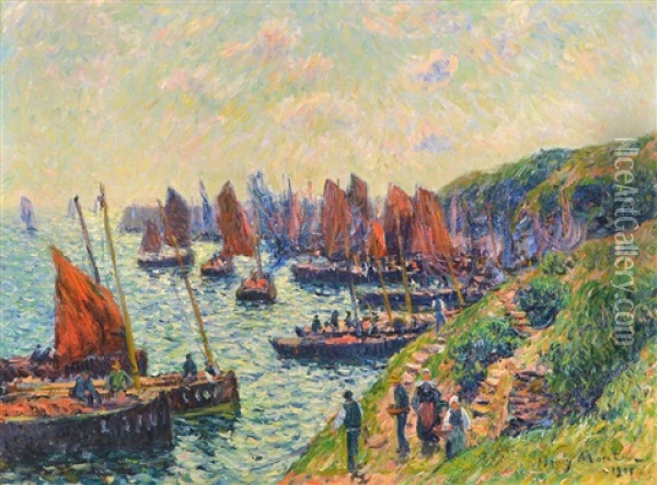 Les Sardiniers Cote De Bretagne Oil Painting - Henry Moret