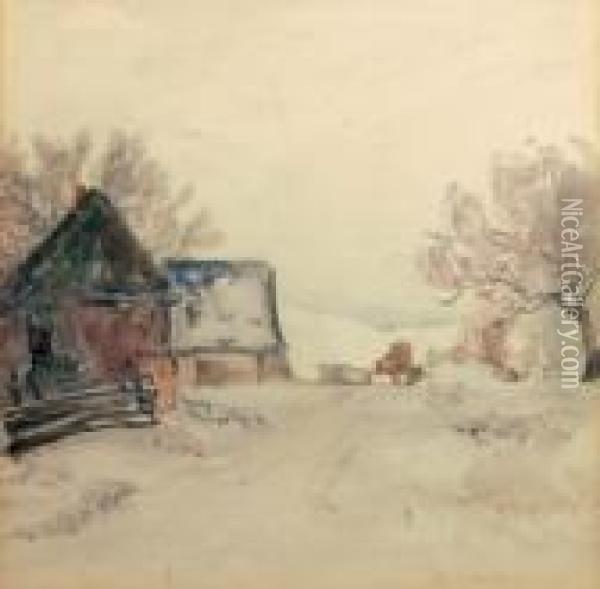 Winterlichesdorf. 1921 Oil Painting - Otto Altenkirch