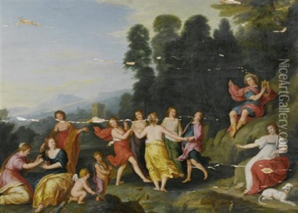 Apollon, Diana Und Cupido Mit Tanzenden Nymphen Oil Painting - Hendrik van Balen the Elder