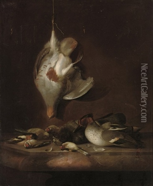 A Partridge Hanging On A Wall Oil Painting - Barend van der Meer