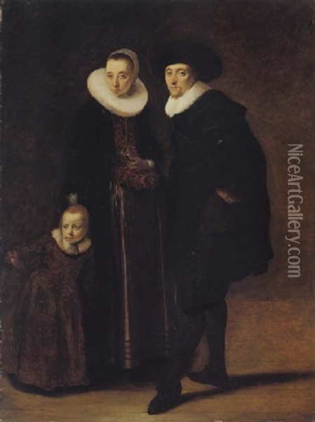 Portrait Of A Married Couple With Their Son Oil Painting - Gerard van Donck