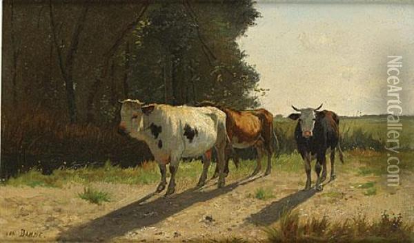 Koeien In Een Landschap. Oil Painting - Emile Van Damme-Sylva