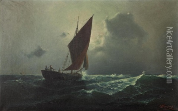 Moonlight Sailing Oil Painting - Emilios Prossalentis