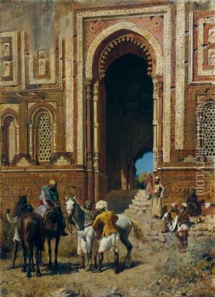 Indian Horsemen At The Gateway Of Alah-ou-din Old Delhi Oil Painting - Edwin Lord Weeks