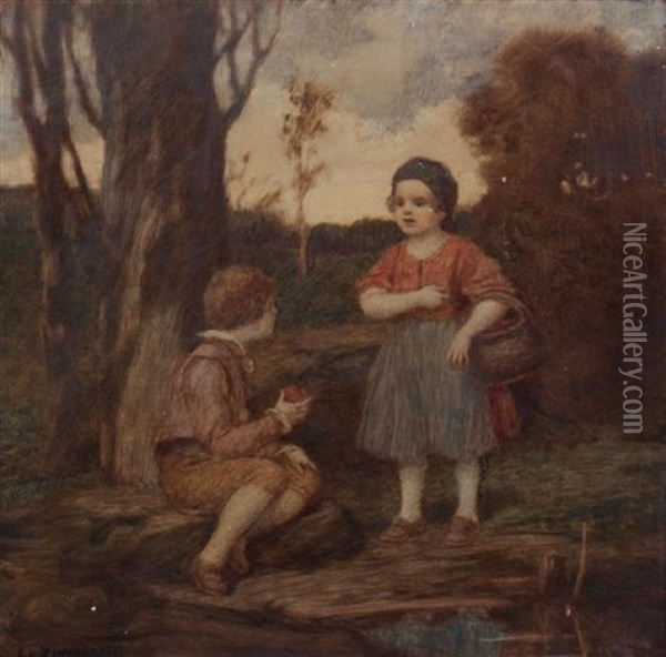 The Two Children Oil Painting - Ludwig Von Zumbusch