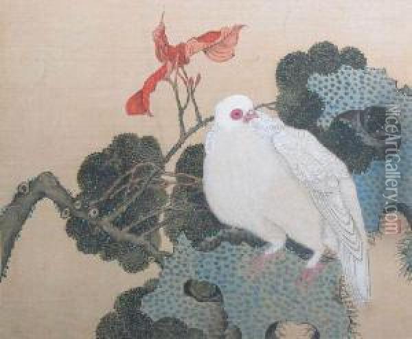 Dove On Rockwork Oil Painting - Huichang Renxiong